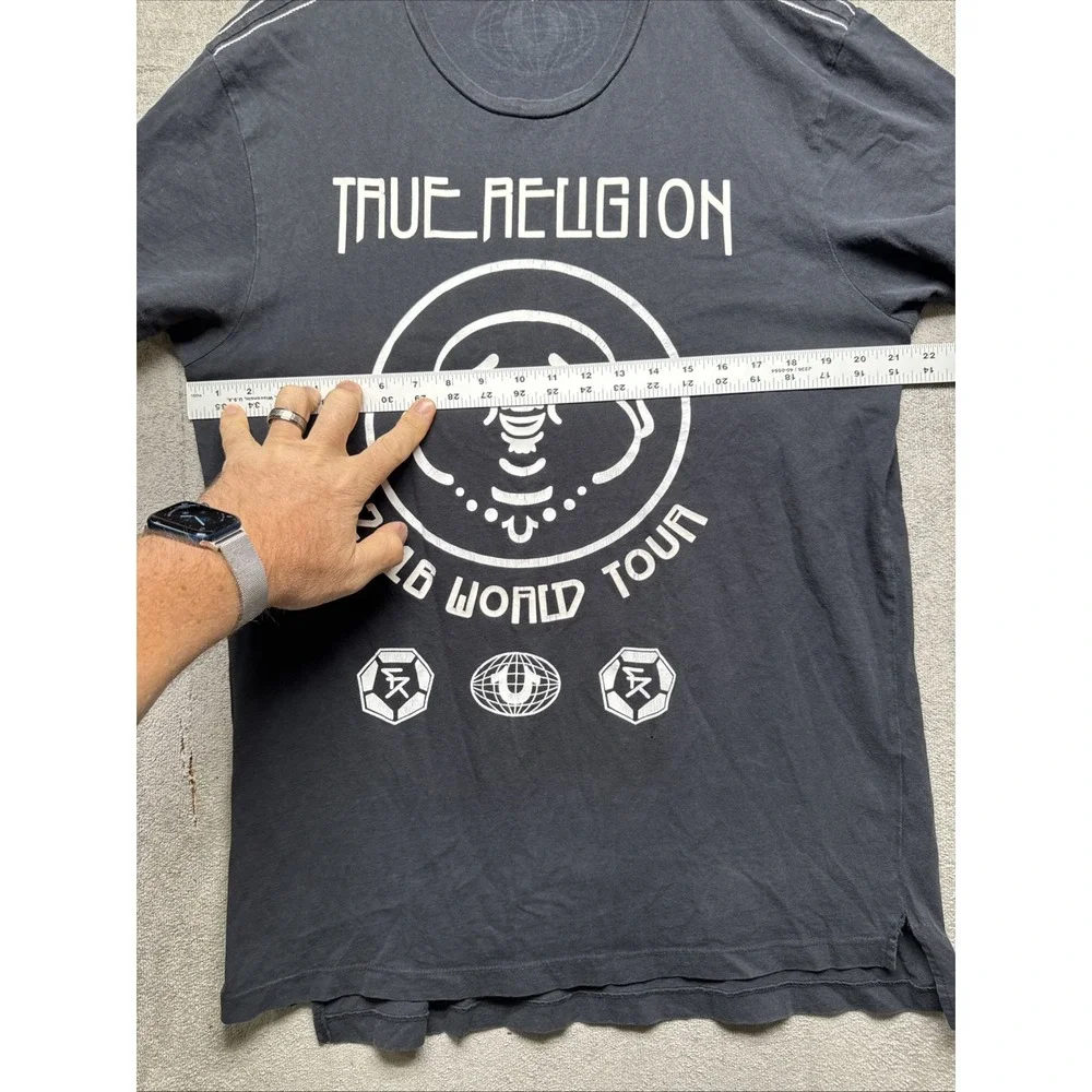 True Religion Graphic T Shirt Mens Small Black Buddha World Tour 2016 Streetwear